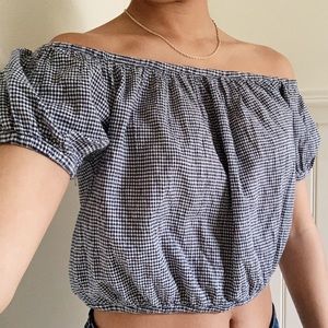 American Eagle OTS Blue Gingham Crop Top